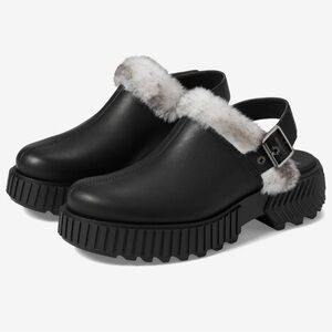 Sorel Black and Gray Faux Fur Lined Mules